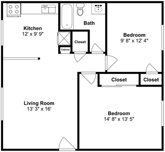 Two Bedroom / One Bath / 823 Sq.Ft.*